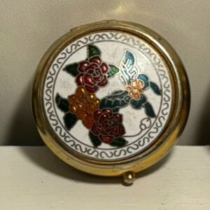 Vintage Gold Tone Floral Design Pill Trinket Box